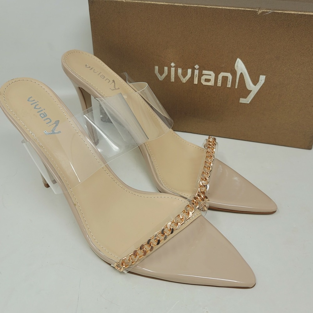 Vivianly Women's Pumps Sz 11 M heeled sandals Pointed Toe Nude Clear